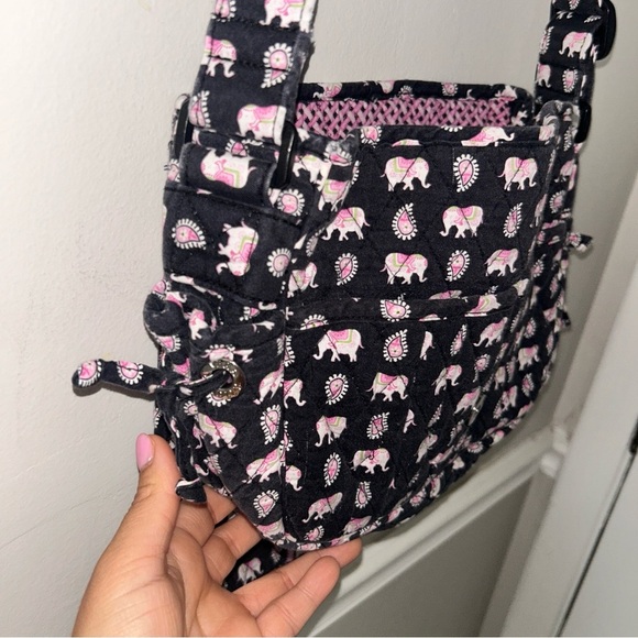 Vera Bradley Black and Pink Elephant Print Bag Crossbody - Picture 4 of 6
